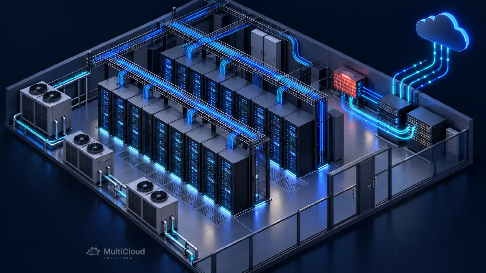 Ilustração de um corredor de datacenter